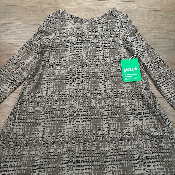 NWT Pact Revive Swing Dress Green Pattern Long Sleeve Dress Size Small - Picture 4 of 8